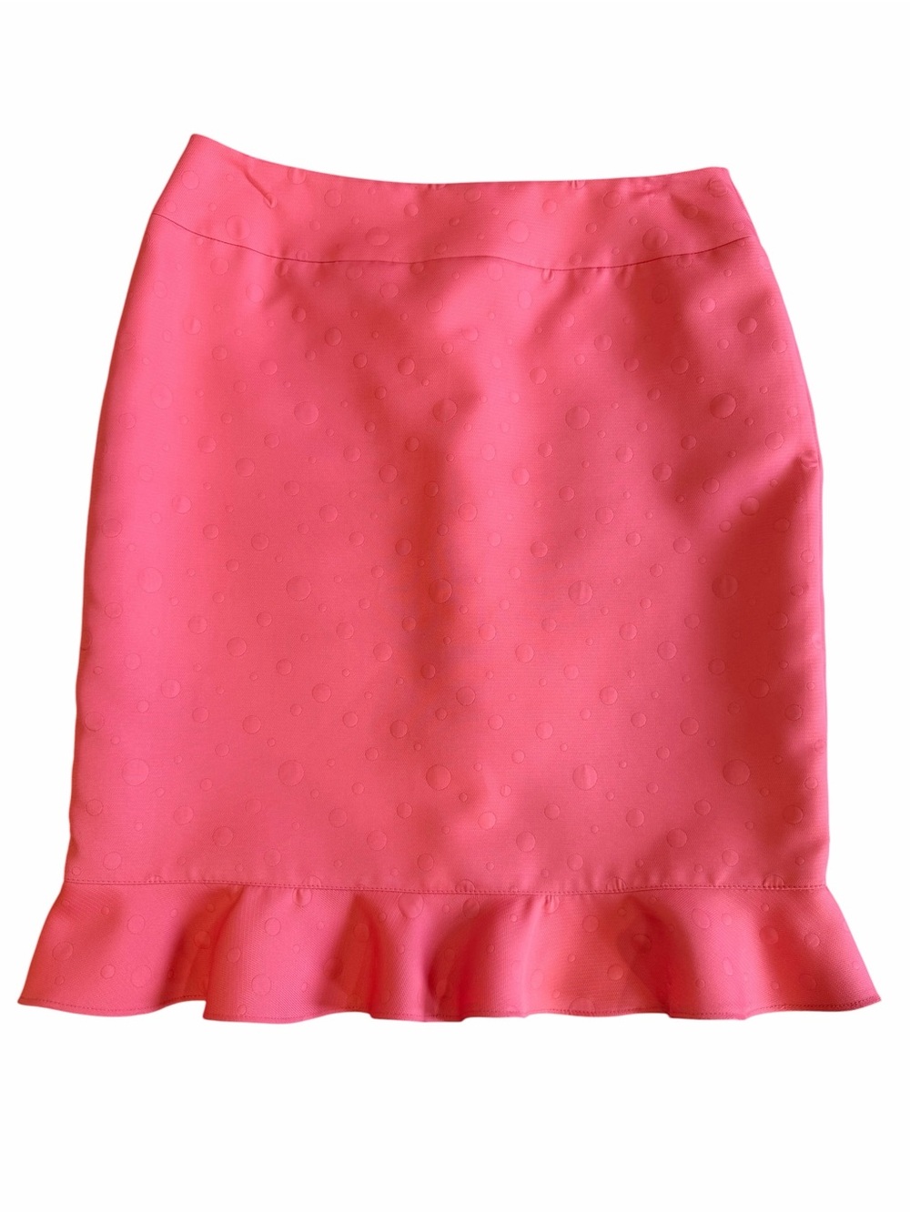 Nipon Boutique Petite Coral Textured Polka Dot Pencil Skirt | Size 8P | Ruffle H